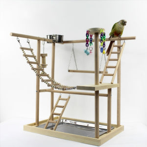 48*33*53cm Wood Parrot Playground Bird Perch with Ladders Feeder Parrot Bite Toys Bird frame Stand Cage Bird Suspension Bridge