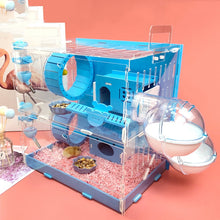 Load image into Gallery viewer, Blue Double Hamster Cage Large Size Dutch Pig Cage Acrylic Pet Nest Small Pet with 30x20x30cm

