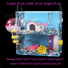 Load image into Gallery viewer, Blue Double Hamster Cage Large Size Dutch Pig Cage Acrylic Pet Nest Small Pet with 30x20x30cm
