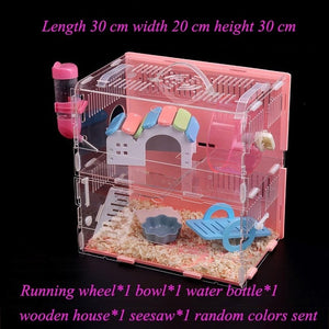 Blue Double Hamster Cage Large Size Dutch Pig Cage Acrylic Pet Nest Small Pet with 30x20x30cm
