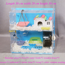 Load image into Gallery viewer, Blue Double Hamster Cage Large Size Dutch Pig Cage Acrylic Pet Nest Small Pet with 30x20x30cm
